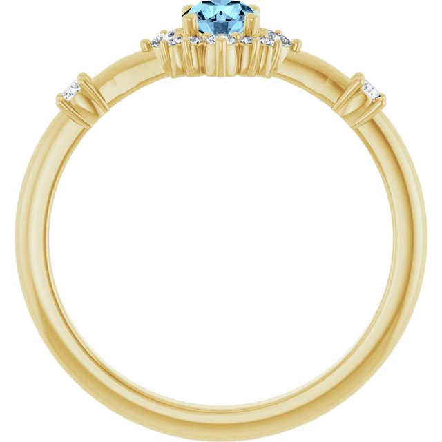 14K Yellow Natural Aquamarine & 1/6 CTW Natural Diamond Halo-Style Ring 